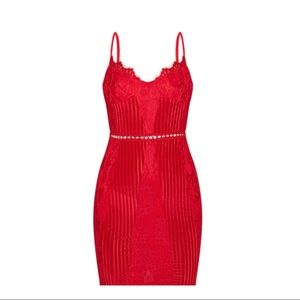 NWT Red Strappy Lace Velvet Insert Bodycon Dress